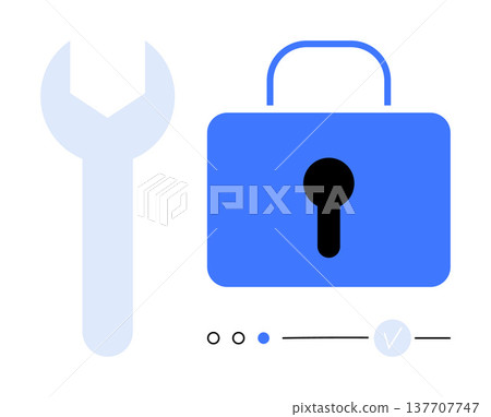 Cybersecurity, data protection, technology maintenance, secure access, online privacy, encryption. Wrench and a padlock appear alongside a selection toggle interface. Cybersecurity and data Cybersecurity, data protection, technology maintenance, secure access, online privacy, encryption. Wrench and a padlock appear alongside a selection toggle interface. Cybersecurity and data 137707747