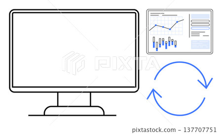 Data analysis, performance tracking, information refresh, business intelligence, software operations, workflow management. Computer monitor, analytics dashboard arrows refresh. Data analysis Data analysis, performance tracking, information refresh, business intelligence, software operations, workflow management. Computer monitor, analytics dashboard arrows refresh. Data analysis 137707751