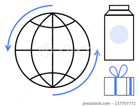Environment awareness, sustainability, waste management, packaging, eco-friendly products, global recycling. a globe, carton and gift box. Environment awareness and sustainability concept Environment awareness, sustainability, waste management, packaging, eco-friendly products, global recycling. a globe, carton and gift box. Environment awareness and sustainability concept 137707772