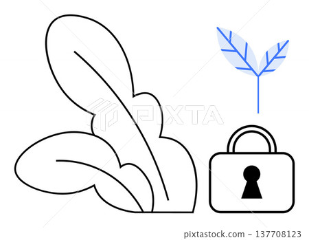 Sustainability, data protection, environmental consciousness, eco technology, privacy, secure systems. Stylized leaf and lock icon together. Sustainability and data protection concept Sustainability, data protection, environmental consciousness, eco technology, privacy, secure systems. Stylized leaf and lock icon together. Sustainability and data protection concept 137708123