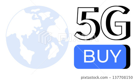 Internet connectivity, technology advancement, global commerce, mobile networks, online shopping, digital communication. Globe icon, 5G text and buy button. Internet connectivity and global commerce Internet connectivity, technology advancement, global commerce, mobile networks, online shopping, digital communication. Globe icon, 5G text and buy button. Internet connectivity and global commerce 137708150