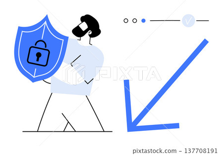 Data privacy, online security, cybersecurity, encryption, access control, data protection. A person holding a shield with a lock icon. Data privacy and online security are key concepts Data privacy, online security, cybersecurity, encryption, access control, data protection. A person holding a shield with a lock icon. Data privacy and online security are key concepts 137708191
