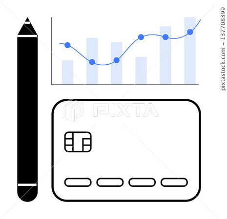 Business strategy, financial planning, data analysis, digital payments, e-commerce, personal finance. Credit card, pen and line graph. Financial planning and data analysis concept 137708399