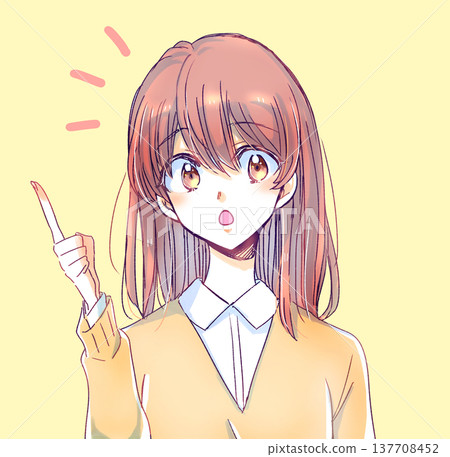 一名女學生一邊說話一邊用食指指著什麼。 一名女學生一邊說話一邊用食指指著什麼。 137708452