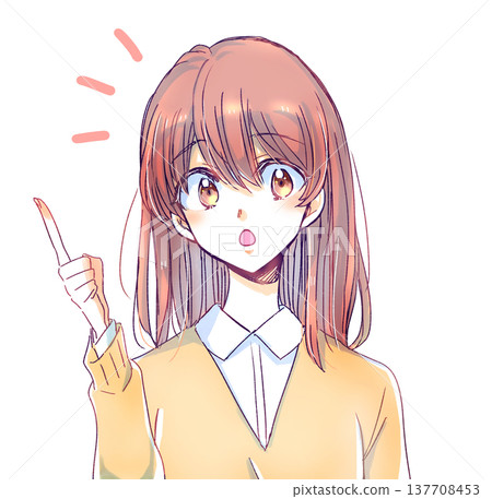 A female student speaking while pointing with her index finger. A female student speaking while pointing with her index finger. 137708453