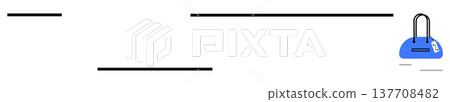 Fashion, ecommerce, branding, minimalism, marketing, accessories. Blue handbag illustration with black horizontal lines on plain white. Fashion and ecommerce design template concept Fashion, ecommerce, branding, minimalism, marketing, accessories. Blue handbag illustration with black horizontal lines on plain white. Fashion and ecommerce design template concept 137708482