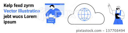 Cashback rewards, e-commerce, cloud storage, consumer services, online interaction, digital communication. Person holding cashback text, cloud with globe agent pointing to screen. Cashback rewards Cashback rewards, e-commerce, cloud storage, consumer services, online interaction, digital communication. Person holding cashback text, cloud with globe agent pointing to screen. Cashback rewards 137708494