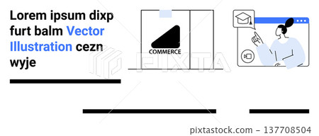E-commerce, online education, digital platforms, delivery services, virtual interaction, visual communication. Delivery box and online learning. E-commerce and online education concept E-commerce, online education, digital platforms, delivery services, virtual interaction, visual communication. Delivery box and online learning. E-commerce and online education concept 137708504