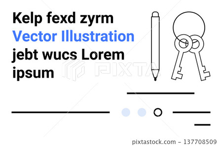Security, writing tools, minimal design, online identity, access control, layouts. Minimalist design includes keys, a pen geometric lines and placeholder text. Security and writing tools concept 137708509