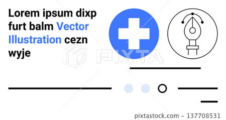 Healthcare, creative design, graphic tools, branding, medical services, digital health. Blue cross symbol and pen tool icon side by side. Healthcare and creative design ideas conveyed visually Healthcare, creative design, graphic tools, branding, medical services, digital health. Blue cross symbol and pen tool icon side by side. Healthcare and creative design ideas conveyed visually 137708531