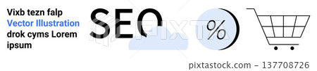 Digital marketing, e-commerce, SEO optimization, online shopping, sale promotions, business analytics. Text elements, cloud percentage sign and shopping cart visuals. SEO optimization Digital marketing, e-commerce, SEO optimization, online shopping, sale promotions, business analytics. Text elements, cloud percentage sign and shopping cart visuals. SEO optimization 137708726