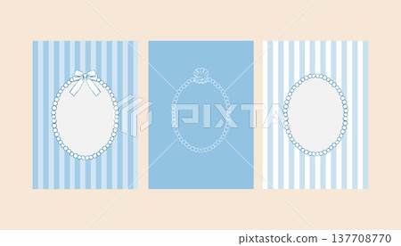 A set of whimsical blue postcard templates with hand-drawn frames. Invitations and posters feature vintage ribbons, bows, pearls, and stripes. Templates for wedding invitations, greeting cards, or A set of whimsical blue postcard templates with hand-drawn frames. Invitations and posters feature vintage ribbons, bows, pearls, and stripes. Templates for wedding invitations, greeting cards, or 137708770