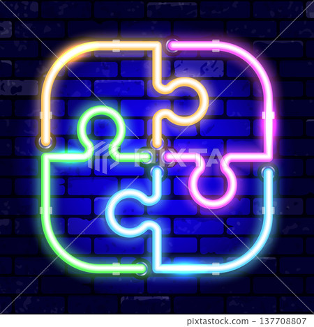 Neon Signboard Puzzle Teamwork 137708807