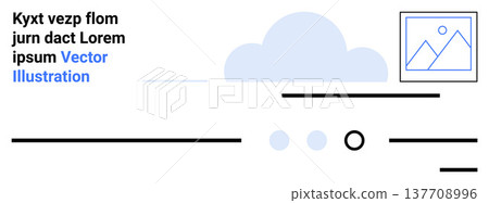 Digital design, templates, layouts, web development, branding, creative projects. Abstract composition with a cloud icon, text lines and image placeholder. Digital design and templates concept Digital design, templates, layouts, web development, branding, creative projects. Abstract composition with a cloud icon, text lines and image placeholder. Digital design and templates concept 137708996