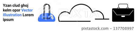 Cloud technology, online storage, business travel, data security, organization, minimalism. Outlined icons of a cloud, handbag and briefcase. Cloud technology and online storage concept Cloud technology, online storage, business travel, data security, organization, minimalism. Outlined icons of a cloud, handbag and briefcase. Cloud technology and online storage concept 137708997