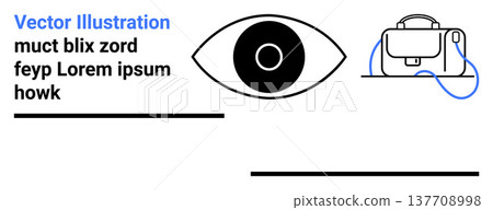 Vision, privacy, branding, identity, tech aesthetics, graphic design. A large eye symbol next to a minimalist bag icon with lines and placeholder text. Vision and privacy in a clean layout Vision, privacy, branding, identity, tech aesthetics, graphic design. A large eye symbol next to a minimalist bag icon with lines and placeholder text. Vision and privacy in a clean layout 137708998