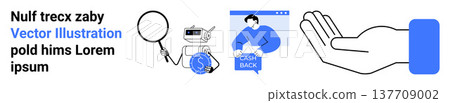 Financial services, online lending, digital transactions, consumer assistance, loan processing, payment platforms. A magnifying glass, hand and a web interface with money. Financial services Financial services, online lending, digital transactions, consumer assistance, loan processing, payment platforms. A magnifying glass, hand and a web interface with money. Financial services 137709002