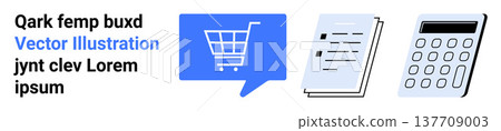 E-commerce, financial planning, online retail, inventory management, accounting, data organization. Shopping cart, documents calculator in clean design. E-commerce and financial planning concept E-commerce, financial planning, online retail, inventory management, accounting, data organization. Shopping cart, documents calculator in clean design. E-commerce and financial planning concept 137709003