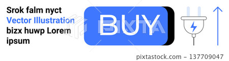 E-commerce, energy savings, tech upgrades, online transactions, growth strategies, business evolution. Blue buy button, electric plug upward arrow. E-commerce and energy savings visualization E-commerce, energy savings, tech upgrades, online transactions, growth strategies, business evolution. Blue buy button, electric plug upward arrow. E-commerce and energy savings visualization 137709047
