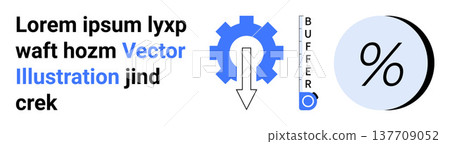 Business optimization, efficiency, data analysis, mechanics, buffering processes, calculation. Gear with arrow, percentage symbol and vertical buffer text. Optimization and efficiency concept Business optimization, efficiency, data analysis, mechanics, buffering processes, calculation. Gear with arrow, percentage symbol and vertical buffer text. Optimization and efficiency concept 137709052