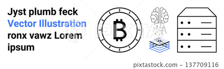 Digital currency, blockchain technology, AI, data storage, fintech, innovation. Bitcoin symbol, brain with AI layers and data server visual. Blockchain technology and AI concepts Digital currency, blockchain technology, AI, data storage, fintech, innovation. Bitcoin symbol, brain with AI layers and data server visual. Blockchain technology and AI concepts 137709116