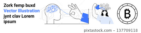 Mental health, self-improvement, brain focus, financial growth, creativity, cryptocurrency. ions include a hand connecting ideas, a woman watering her brain and a Bitcoin symbol. Mental health Mental health, self-improvement, brain focus, financial growth, creativity, cryptocurrency. ions include a hand connecting ideas, a woman watering her brain and a Bitcoin symbol. Mental health 137709118