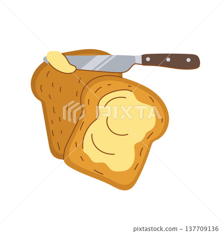 Sliced bread with butter and a butter knife 137709136
