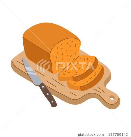 Sliced loaf of bread on a cutting board 137709142