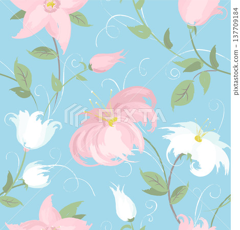 Vector seamless blue background with spring flowers Vector seamless blue background with spring flowers 137709184
