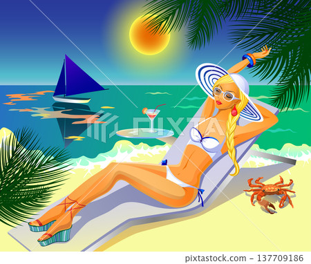Girl on the tropical beach 137709186