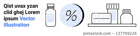 Healthcare, pharmacy, medicine packaging, pharmacology, discount offers, and health promotion. Medicine bottles, pill packs and a percentage symbol. Focused on healthcare and pharmacy Healthcare, pharmacy, medicine packaging, pharmacology, discount offers, and health promotion. Medicine bottles, pill packs and a percentage symbol. Focused on healthcare and pharmacy 137709226