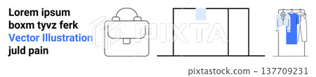 Business, organization, fashion, workspaces, lifestyle, simplicity. Line art a bag, a closet and a divider. Business and organization concepts minimal spaces 137709231