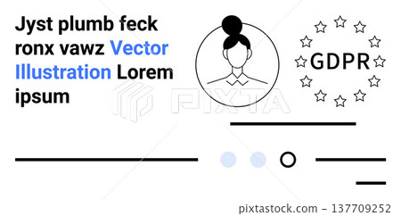 Data privacy, user security, digital compliance, regulatory standards, digital identity, online protection. Female avatar with GDPR text and stars. Data privacy and user security concept Data privacy, user security, digital compliance, regulatory standards, digital identity, online protection. Female avatar with GDPR text and stars. Data privacy and user security concept 137709252