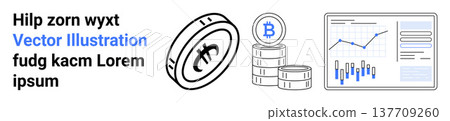Cryptocurrency market, blockchain technology, digital investments, financial growth, data analysis, Bitcoin economy. Cryptocurrency coin, Bitcoin symbol graph with analytics. Cryptocurrency market Cryptocurrency market, blockchain technology, digital investments, financial growth, data analysis, Bitcoin economy. Cryptocurrency coin, Bitcoin symbol graph with analytics. Cryptocurrency market 137709260
