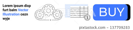 Cloud computing, financial management, business solutions, e-commerce, online payment, data processing. Cloud with gears, table with currency and Buy button. Cloud computing and financial management Cloud computing, financial management, business solutions, e-commerce, online payment, data processing. Cloud with gears, table with currency and Buy button. Cloud computing and financial management 137709283