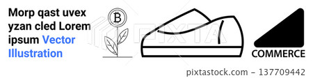 Cryptocurrency, e-commerce, sustainable technology, footwear innovation, digital finance, online trade. Bitcoin symbol growing on plants, shoe outline and commerce symbol. Cryptocurrency Cryptocurrency, e-commerce, sustainable technology, footwear innovation, digital finance, online trade. Bitcoin symbol growing on plants, shoe outline and commerce symbol. Cryptocurrency 137709442