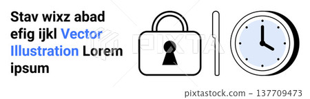 Security, time management, access control, privacy, data protection, punctuality. A padlock, keyhole and clock side by side. Security and time management visualization Security, time management, access control, privacy, data protection, punctuality. A padlock, keyhole and clock side by side. Security and time management visualization 137709473