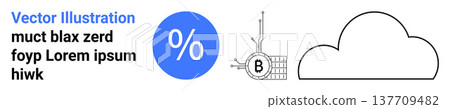 Blockchain, cloud technology, financial analytics, data management, digital transactions, economic forecasting. Blue percentage icon, blockchain element cloud symbol. Blockchain and cloud technology 137709482