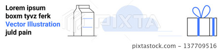 Packaging design, cloud storage, shipping, gift services, digital marketing, eco-friendly ideas. Milk carton, cloud and gift box in minimal blue and white design. Packaging and shipping 137709516