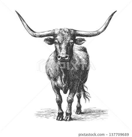 Texas Longhorn Cattle Western Engraved Vector Illustration Cowboy Ranch Bull Texas Longhorn Cattle Western Engraved Vector Illustration Cowboy Ranch Bull 137709689