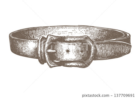Western Belt Vintage Engraved Vector Illustration Cowboy Leather Belt Sketch 137709691
