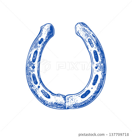 Horseshoe Lucky Symbol Vintage Ink Sketch Vector Illustration Western Charm Horseshoe Lucky Symbol Vintage Ink Sketch Vector Illustration Western Charm 137709718