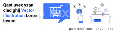 E-commerce, HR management, online services, technology, logistics, business tools. Shopping cart and HR button with a hand pointer. E-commerce and HR concepts for digital solutions 137709735