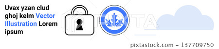 Data protection, online security, secure access, cloud storage, encrypted systems, identity verification. A padlock icon, a secure badge and a cloud graphic. Data protection and online security Data protection, online security, secure access, cloud storage, encrypted systems, identity verification. A padlock icon, a secure badge and a cloud graphic. Data protection and online security 137709750