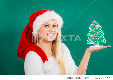 Woman holding decorative christmas tree 137709867