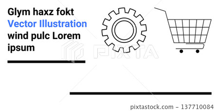E-commerce, business processes, online shopping, technology, industry workflow, market trends. Gear and shopping cart icon combination. E-commerce and business processes theme 137710084