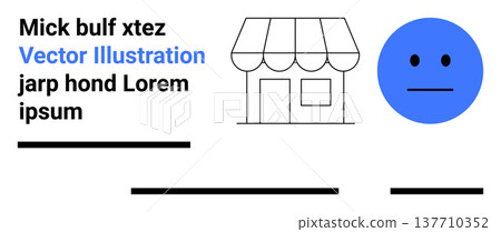 Branding, retail, design, communication, expression, business symbols. Monochrome shop icon, neutral blue face and placeholder text. Branding and retail concept Branding, retail, design, communication, expression, business symbols. Monochrome shop icon, neutral blue face and placeholder text. Branding and retail concept 137710352