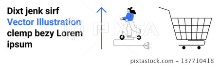 Urban commuting, sustainability, online shopping, eco-friendly transportation, innovation, digital retail. Person riding an electric scooter with a power cord and a shopping cart. Urban commuting Urban commuting, sustainability, online shopping, eco-friendly transportation, innovation, digital retail. Person riding an electric scooter with a power cord and a shopping cart. Urban commuting 137710418