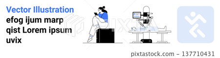 Healthcare technology, digital communication, robotic surgery, telemedicine, modern clinics, future health. Person reading on a bench, robotic surgery setup. Healthcare technology and digital Healthcare technology, digital communication, robotic surgery, telemedicine, modern clinics, future health. Person reading on a bench, robotic surgery setup. Healthcare technology and digital 137710431