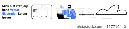 Remote work, cloud computing, digital interfaces, online collaboration, technology, virtual networks. A man using a laptop and interacting with a digital display. Remote work and cloud computing Remote work, cloud computing, digital interfaces, online collaboration, technology, virtual networks. A man using a laptop and interacting with a digital display. Remote work and cloud computing 137710440